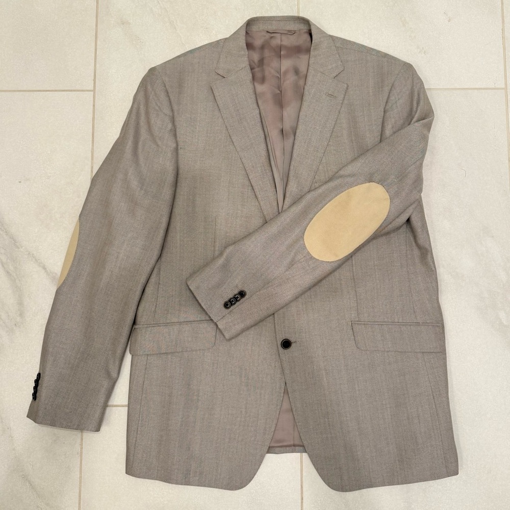BALMAIN Pierre Balmain Elbow Patch Gray Wool & Silk Sports Coat Blazer SZ 58